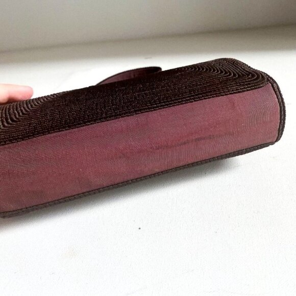 Vintage Chocolate Brown Cordé Textured Fabric Detail Small Evening Handbag \ - Picture 7 of 8